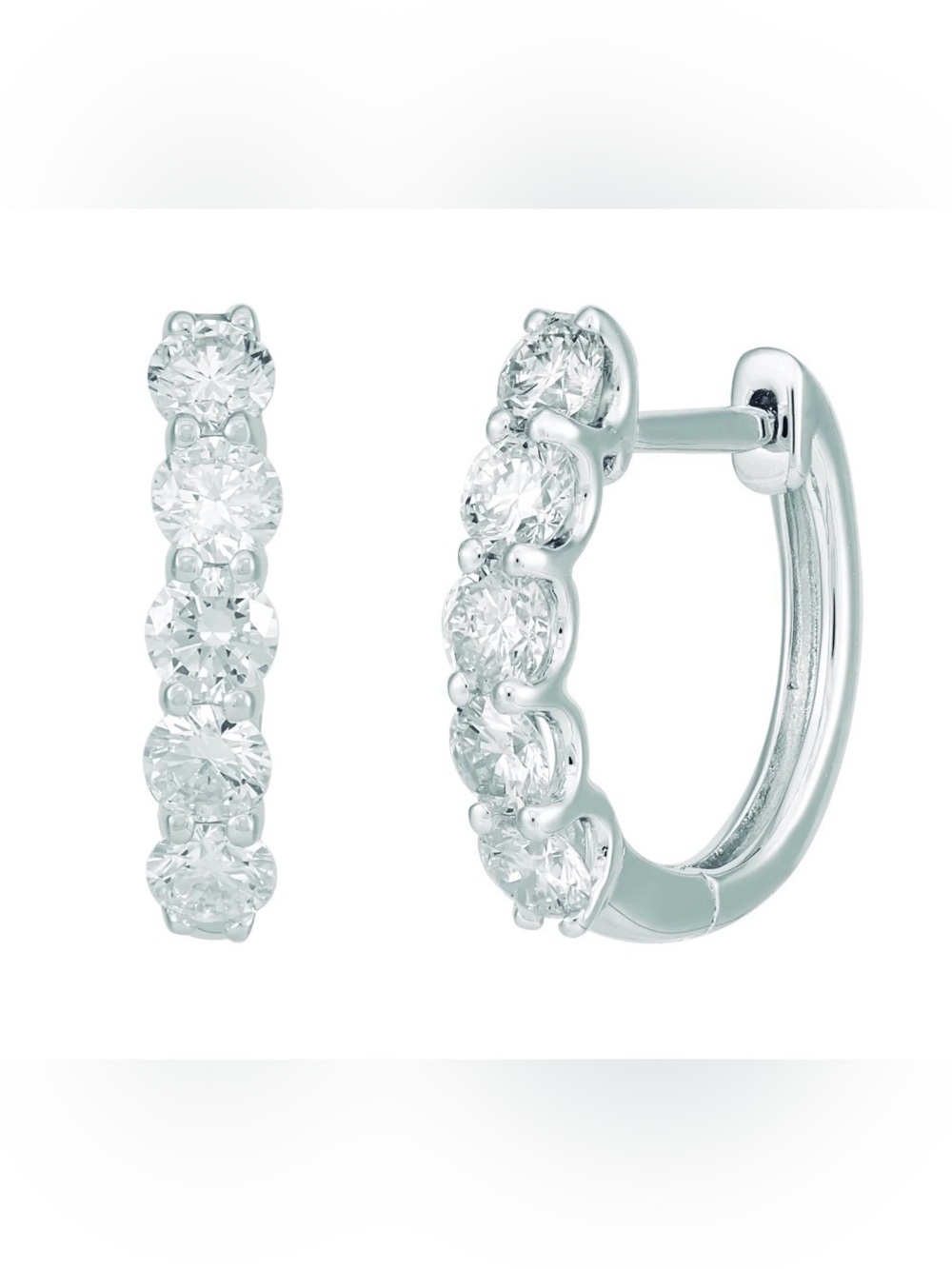 1 CTW Diamond Huggie Hoop Earrings Round Brilliant Cut Solid 925 Sterling Silver